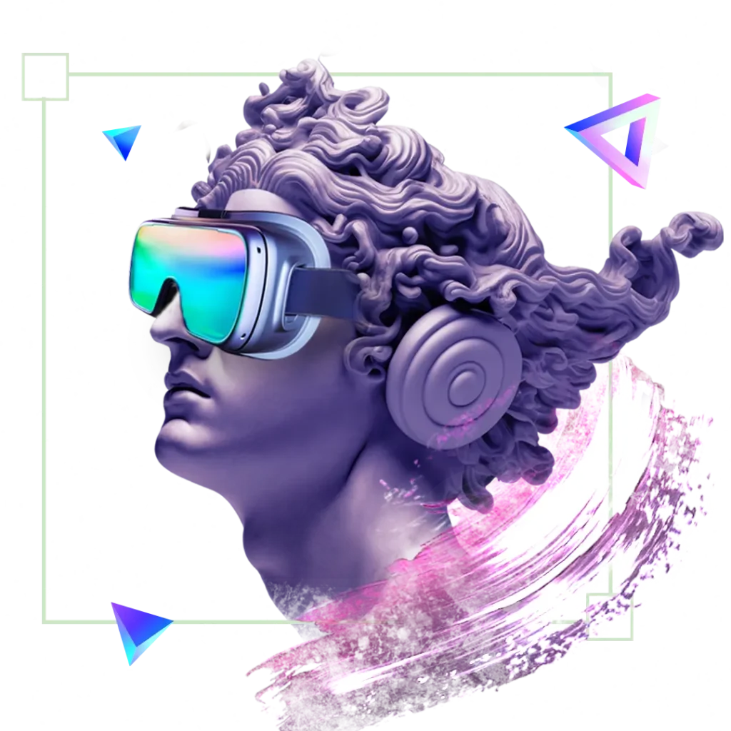 Composição de Imagem com estátua grega e elementos em 3D